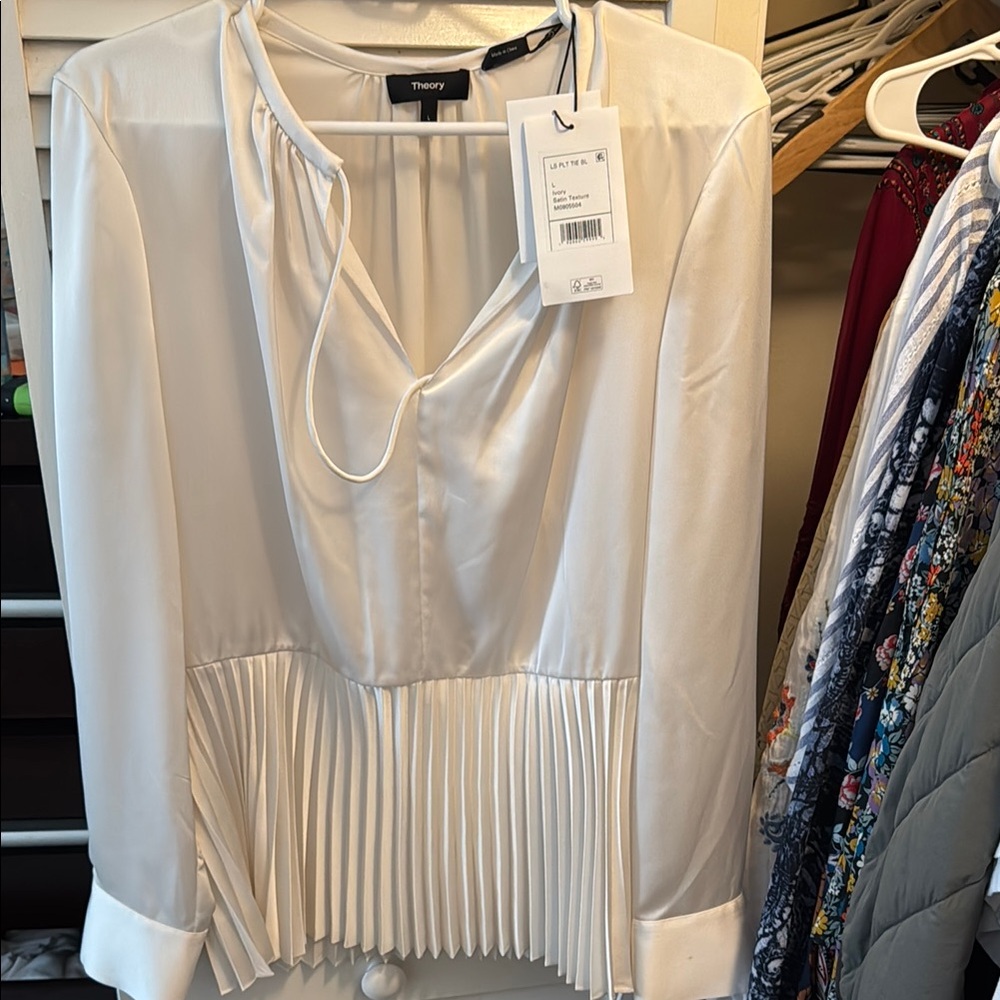 Theory White Pleated Blouse